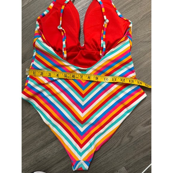 Raisins Tahiti Stripe Golden One-Piece Swimsuit size M - Picture 6 of 9